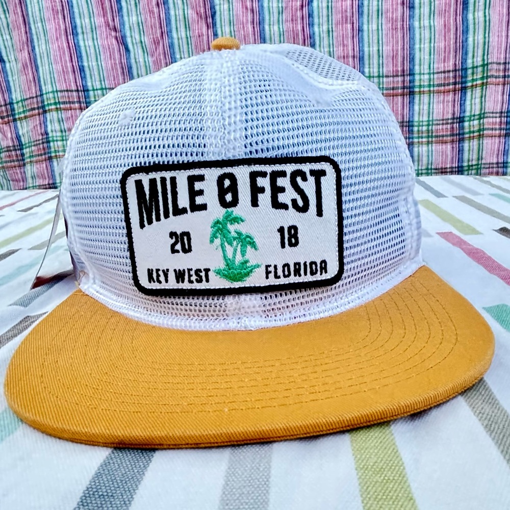 Mile 0 Fest 2018 🌴 Key West Florida Mesh Snapback Hat White & Golden Yellow NWT